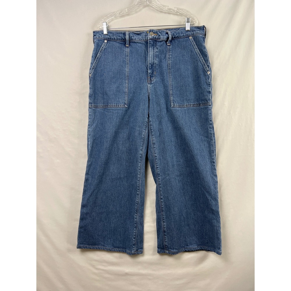 J.Crew Wide Leg Jeans Womens 32 Blue High Rise Patch Pocket Denim Pants